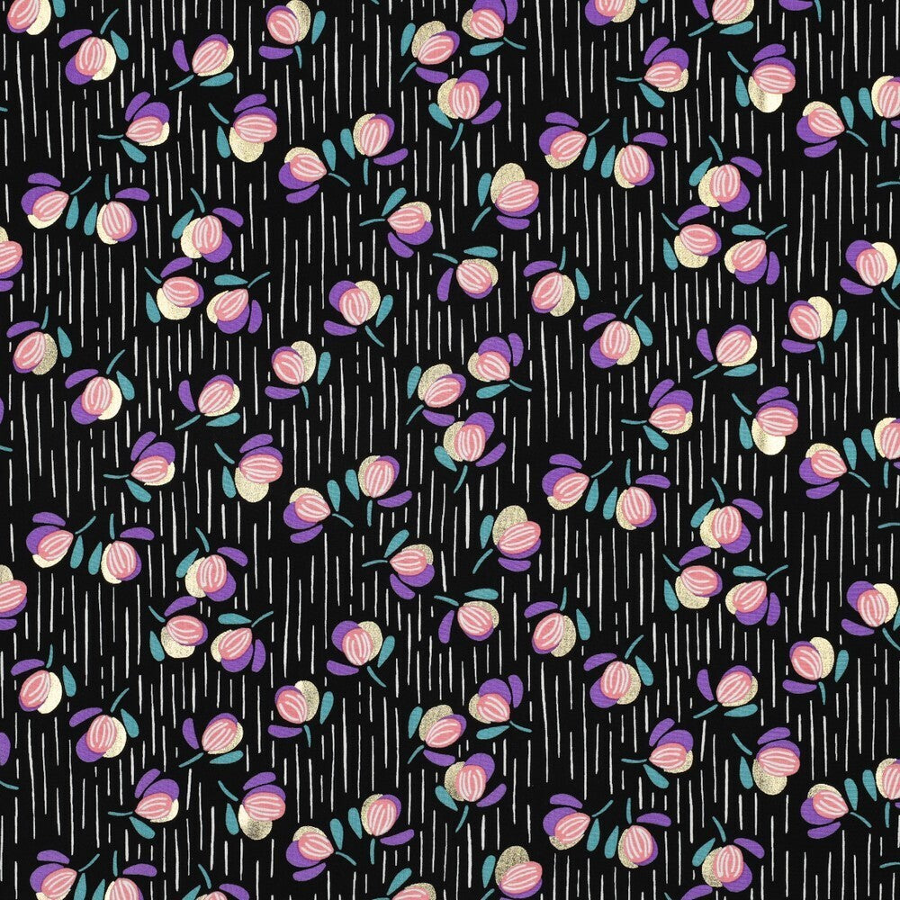 Viskose Foil "Flowers" - schwarz