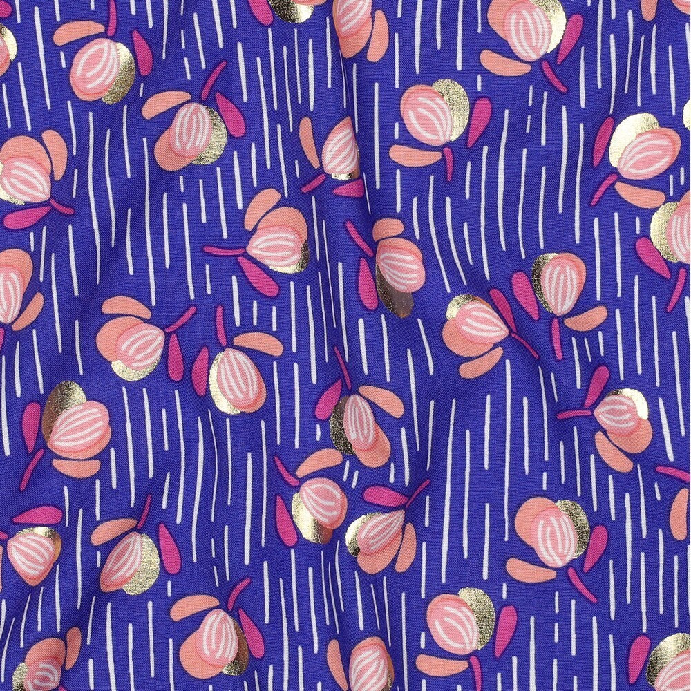 Viskose Foil "Flowers" - cobalt