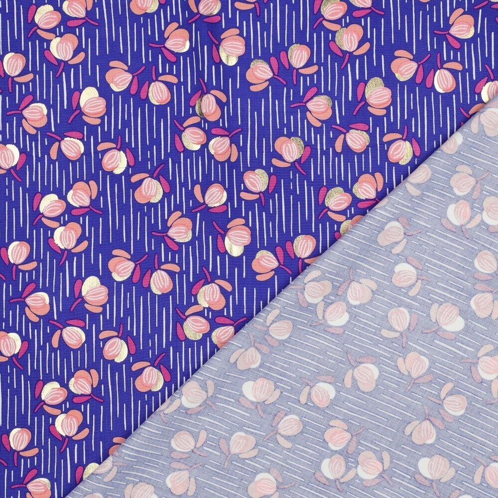 Viskose Foil "Flowers" - cobalt