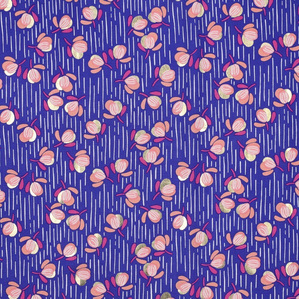 Viskose Foil "Flowers" - cobalt