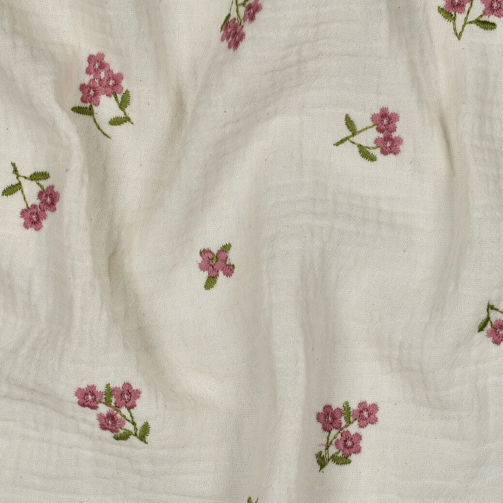 Musselin/Double Gauze Stickerei Blumen - natur