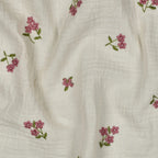 Musselin/Double Gauze Stickerei Blumen - natur