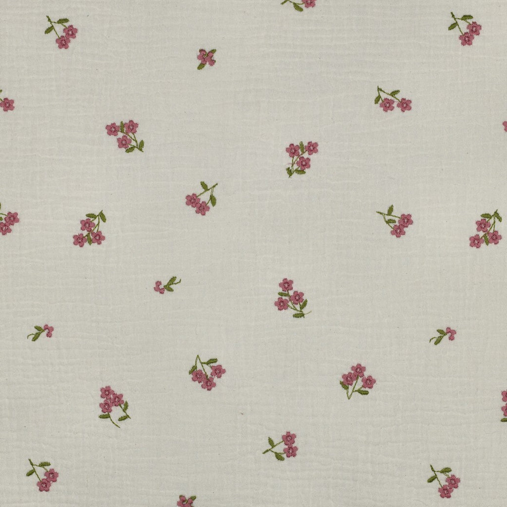 Musselin/Double Gauze Stickerei Blumen - natur