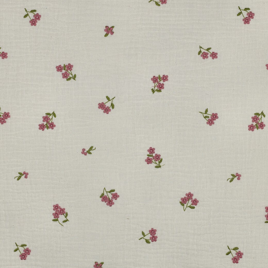 Musselin/Double Gauze Stickerei Blumen - natur