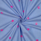 Popeline Mischgewebe "Streifen mit Paillettenherzen" - blau/weiß/pink