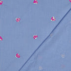 Popeline Mischgewebe "Streifen mit Paillettenherzen" - blau/weiß/pink