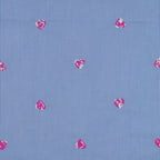 Popeline Mischgewebe "Streifen mit Paillettenherzen" - blau/weiß/pink