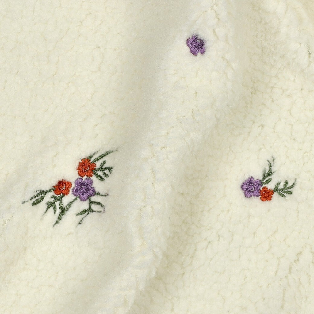 Teddystrick mit Blumen-Stickerei - ecru