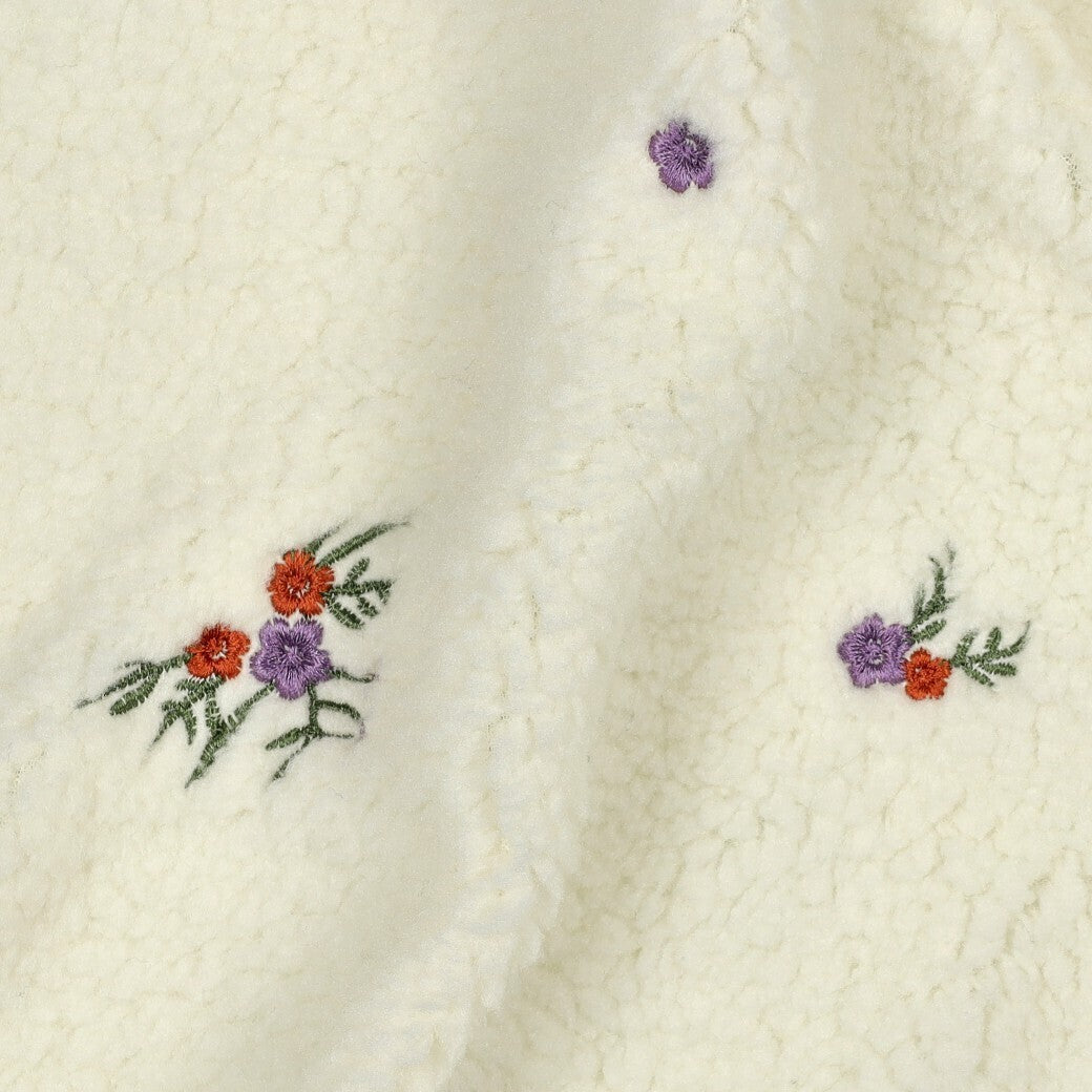 Teddystrick mit Blumen-Stickerei - ecru