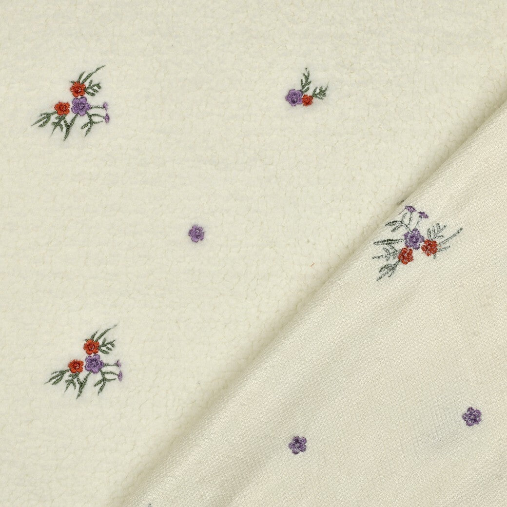 Teddystrick mit Blumen-Stickerei - ecru