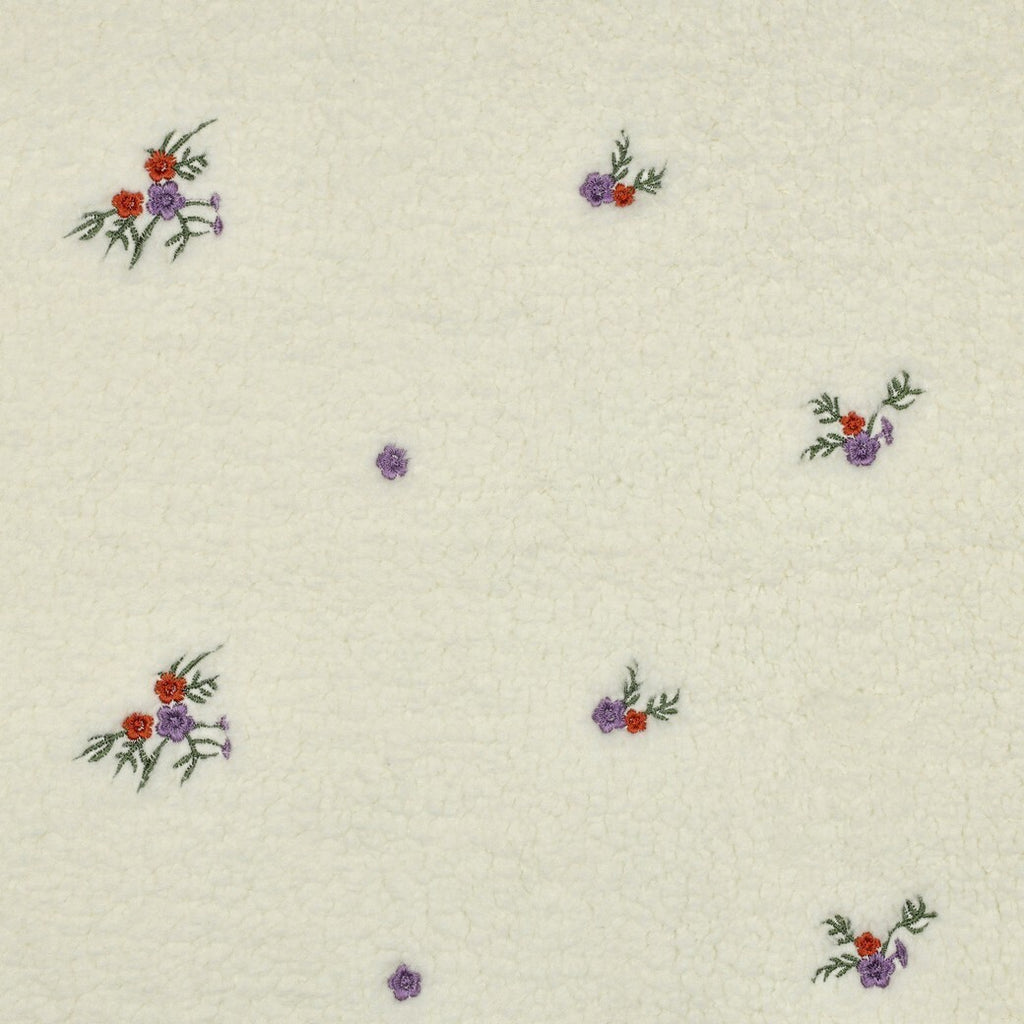 Teddystrick mit Blumen-Stickerei - ecru