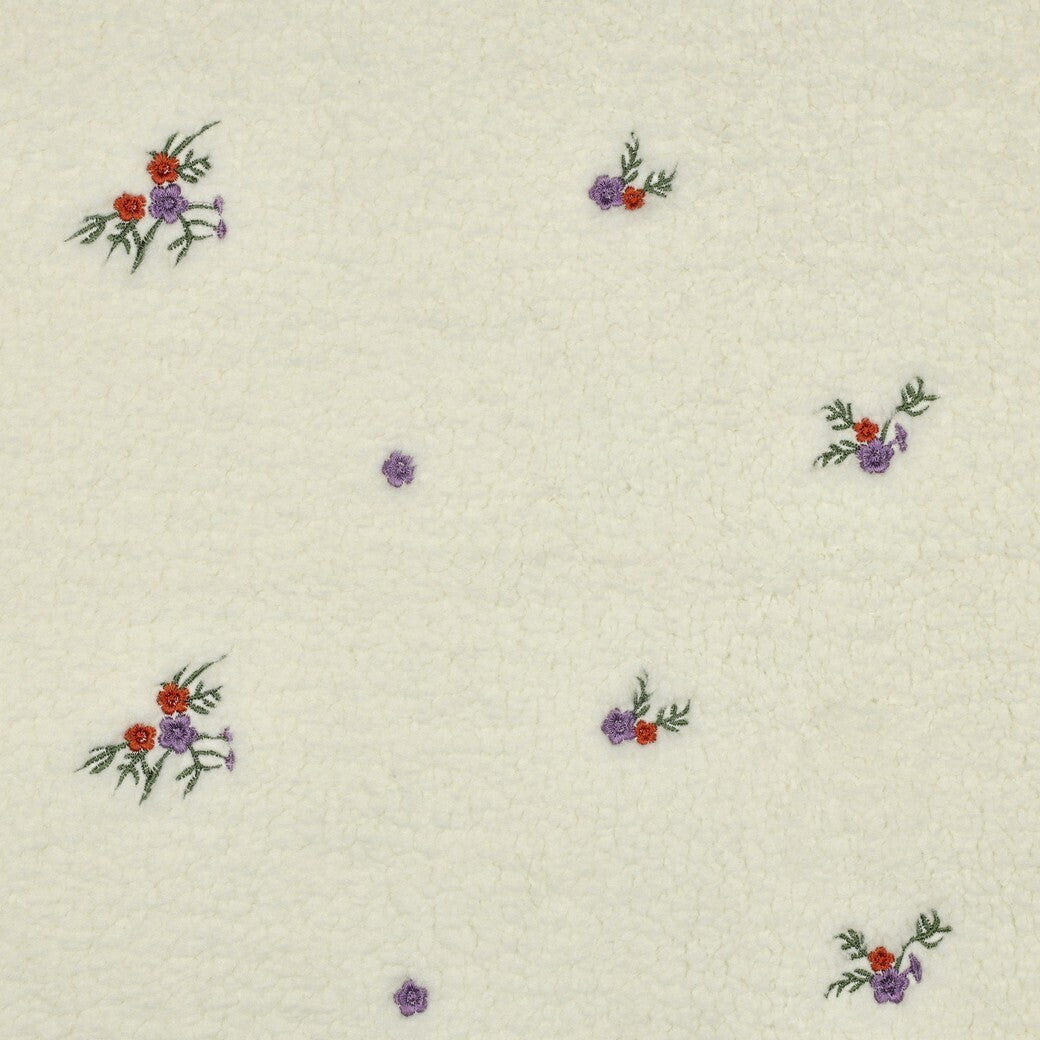 Teddystrick mit Blumen-Stickerei - ecru