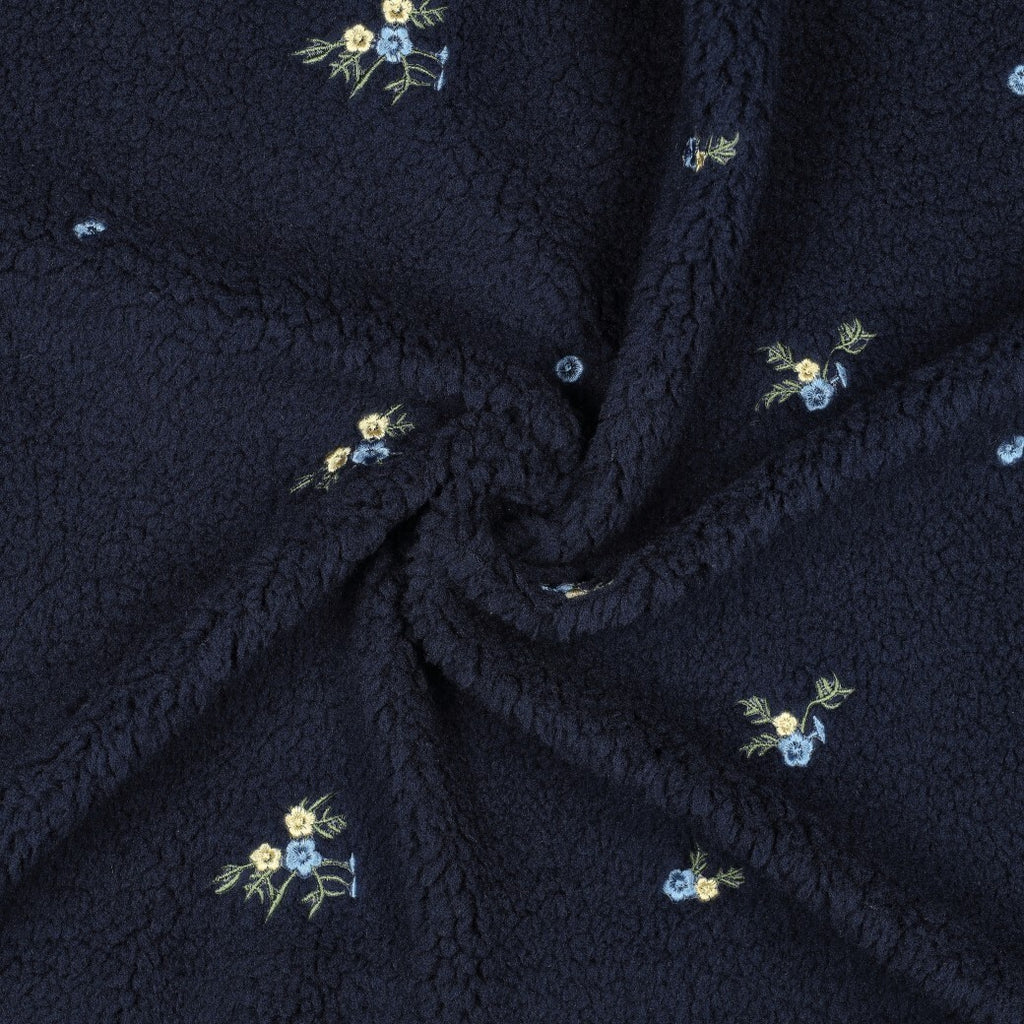 Teddystrick mit Blumen-Stickerei - navy