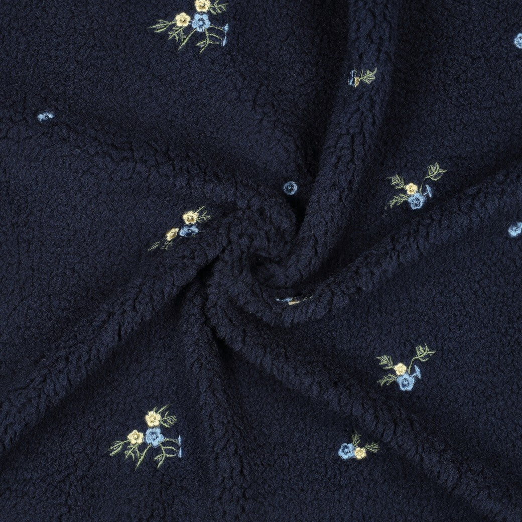 Teddystrick mit Blumen-Stickerei - navy