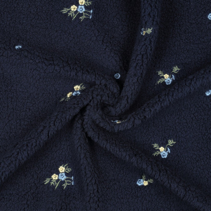 Teddystrick mit Blumen-Stickerei - navy