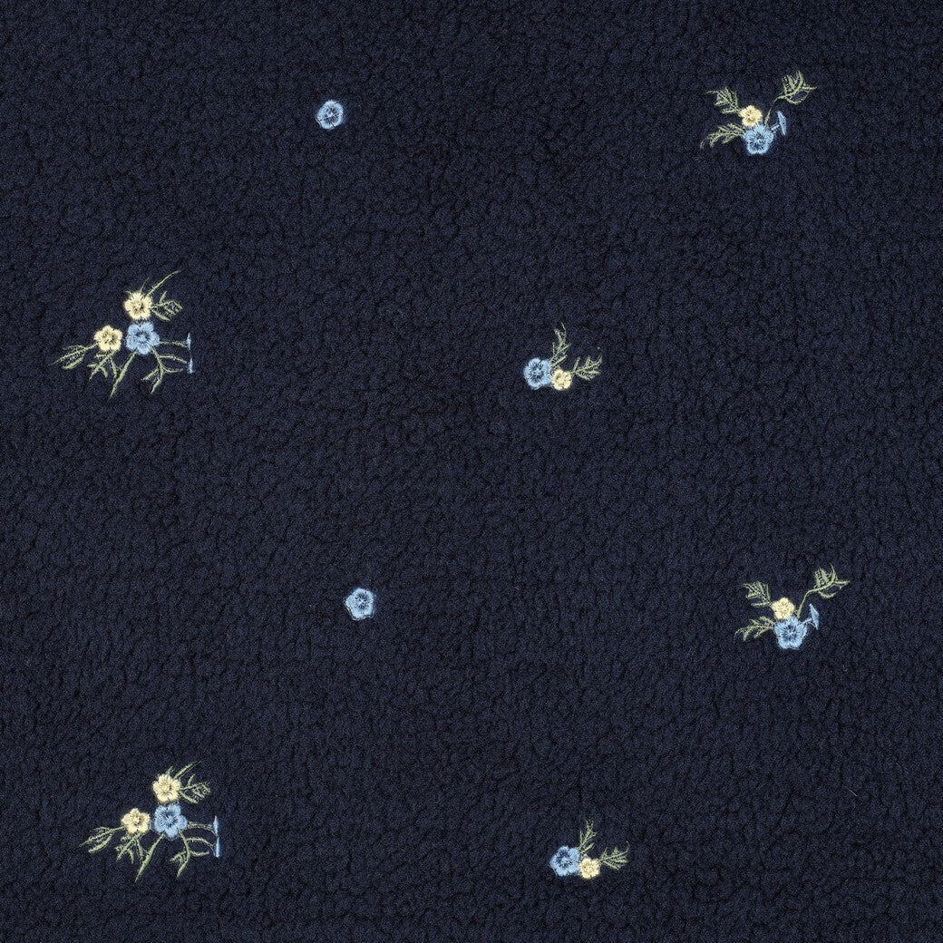 Teddystrick mit Blumen-Stickerei - navy