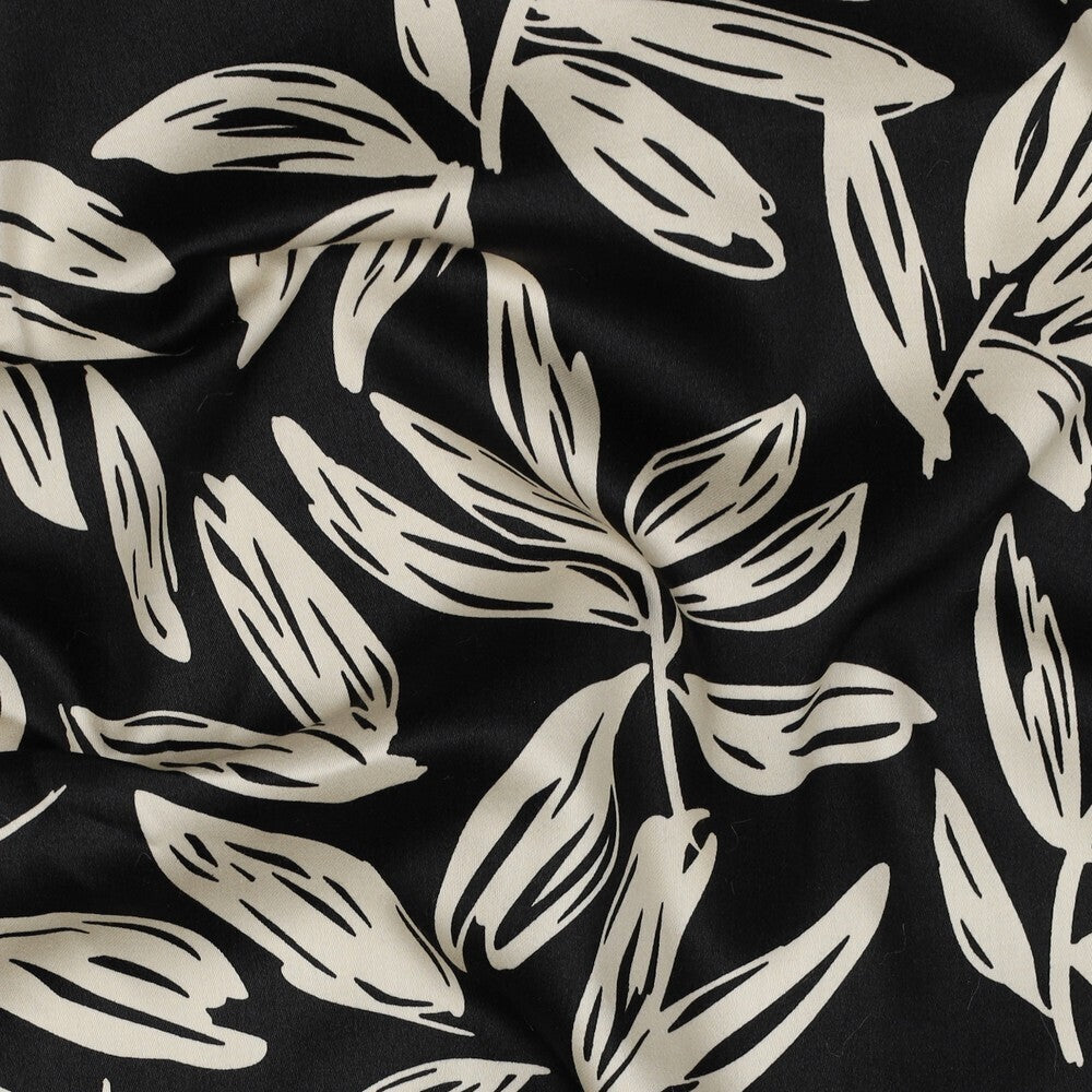 Baumwoll Satin "Leaves" - schwarz