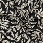 Baumwoll Satin "Leaves" - schwarz