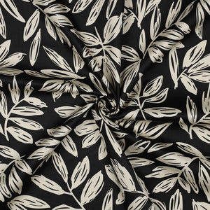Baumwoll Satin "Leaves" - schwarz