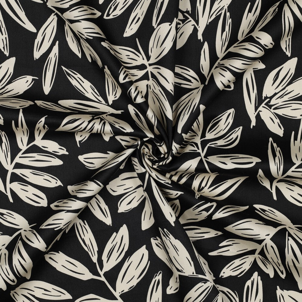 Baumwoll Satin "Leaves" - schwarz