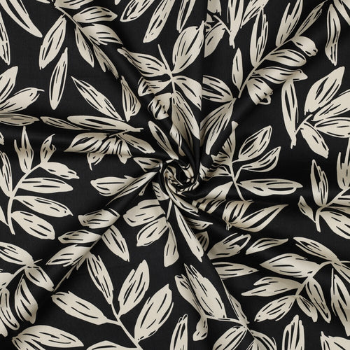 Baumwoll Satin "Leaves" - schwarz