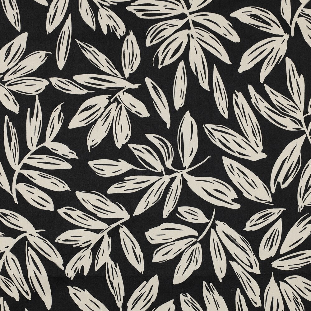 Baumwoll Satin "Leaves" - schwarz