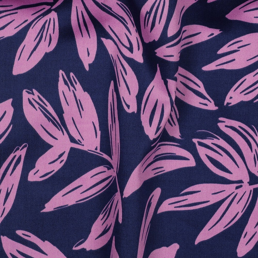 Baumwoll Satin "Leaves" - blau