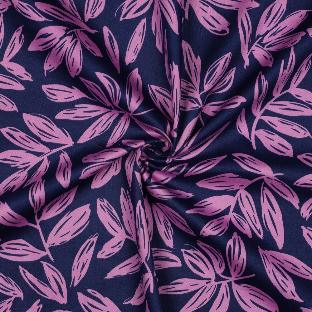 Baumwoll Satin "Leaves" - blau