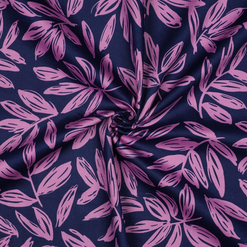 Baumwoll Satin "Leaves" - blau