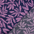 Baumwoll Satin "Leaves" - blau