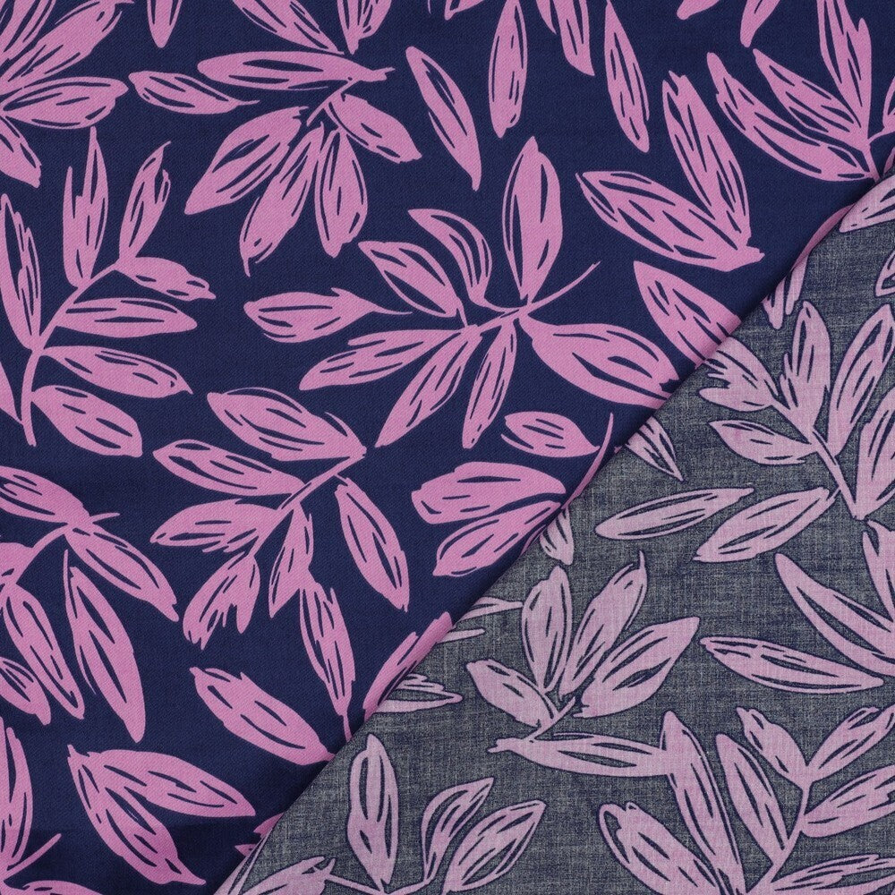Baumwoll Satin "Leaves" - blau