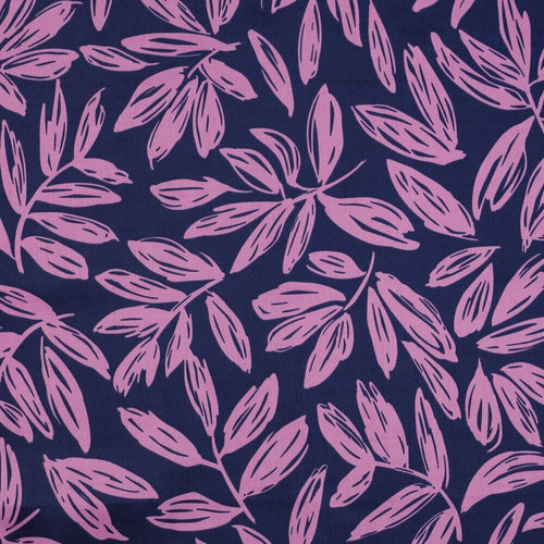 Baumwoll Satin "Leaves" - blau