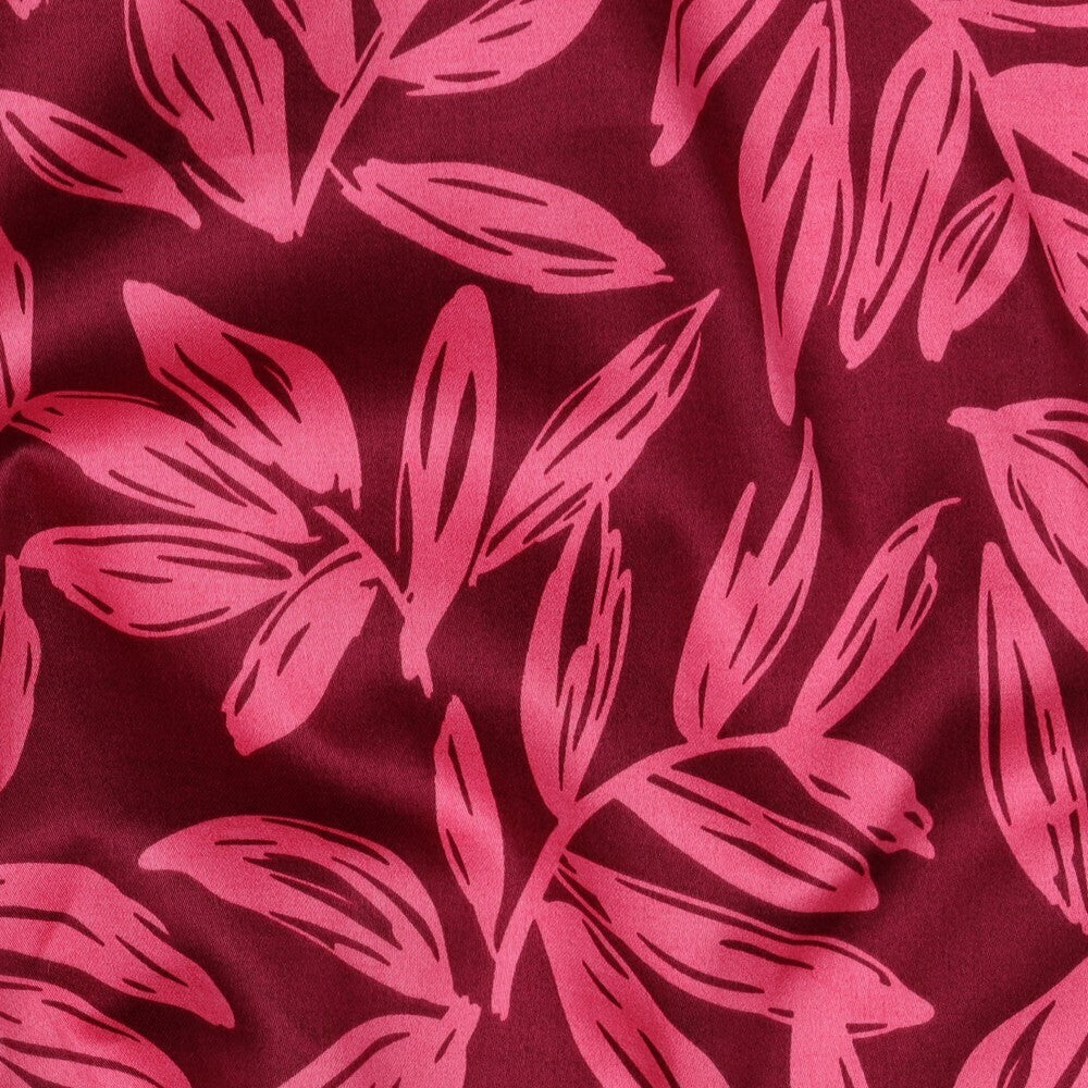 Baumwoll Satin "Leaves" - bordeaux
