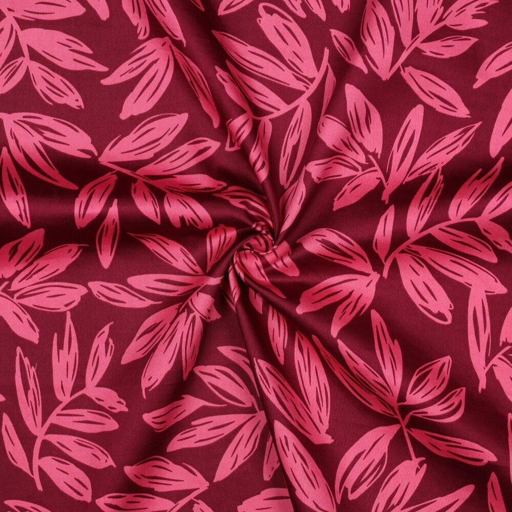 Baumwoll Satin "Leaves" - bordeaux