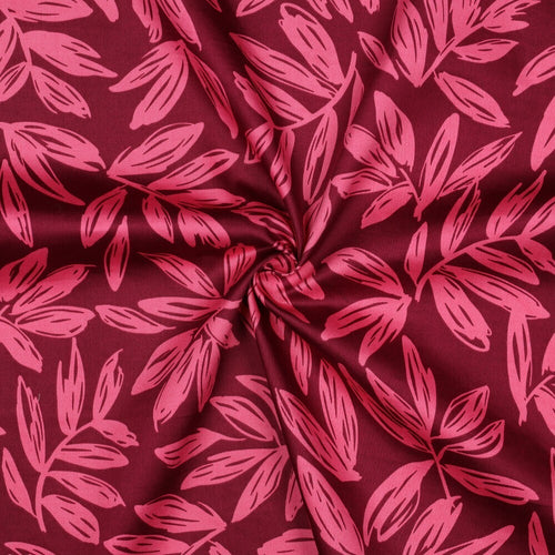 Baumwoll Satin "Leaves" - bordeaux