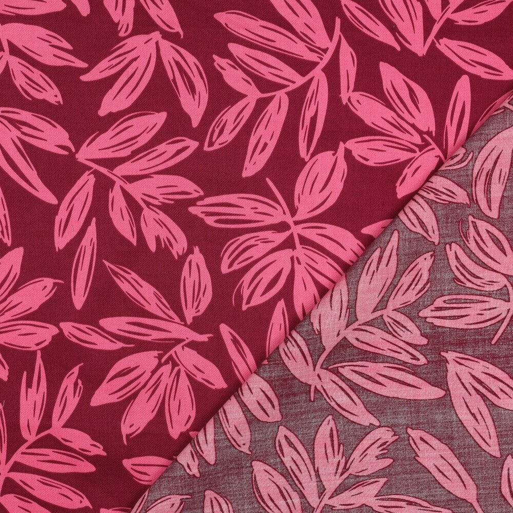 Baumwoll Satin "Leaves" - bordeaux