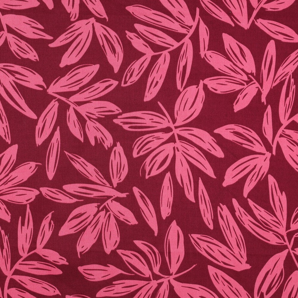 Baumwoll Satin "Leaves" - bordeaux