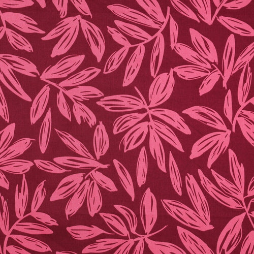 Baumwoll Satin "Leaves" - bordeaux