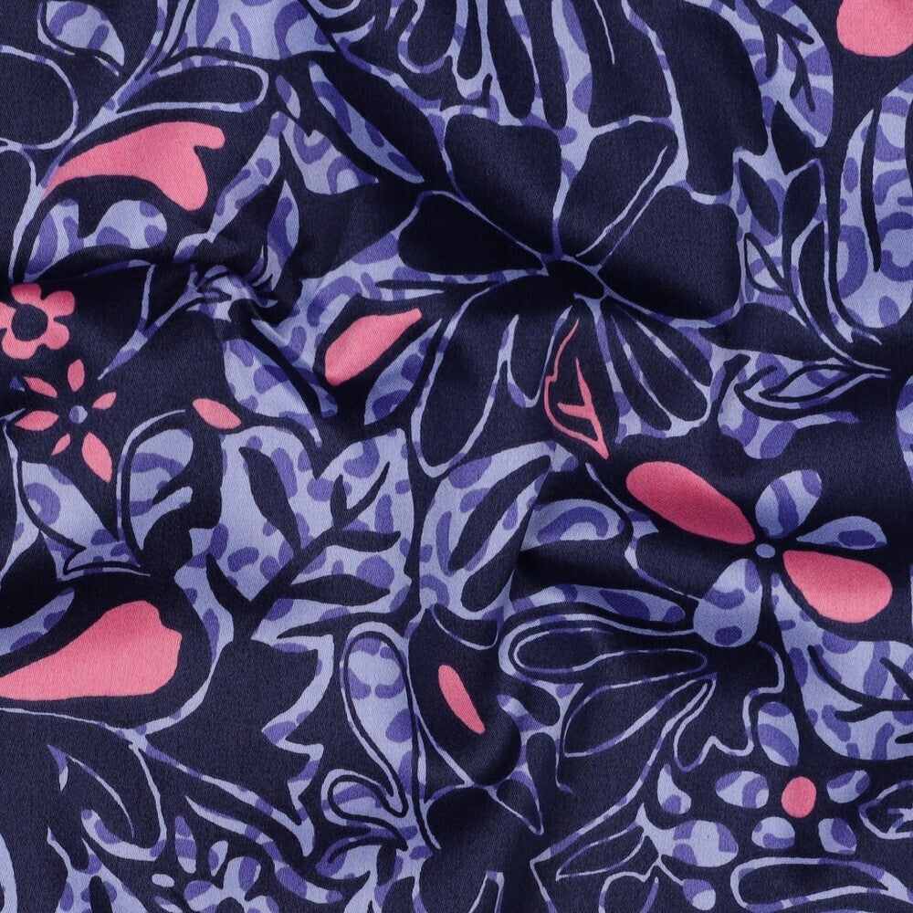 Baumwoll Satin "Flowers" - blau