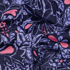 Baumwoll Satin "Flowers" - blau
