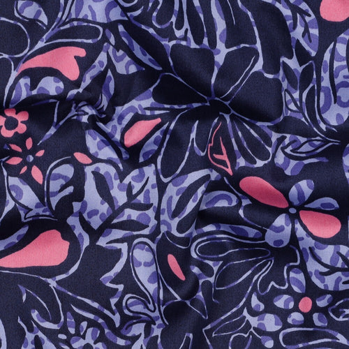 Baumwoll Satin "Flowers" - blau