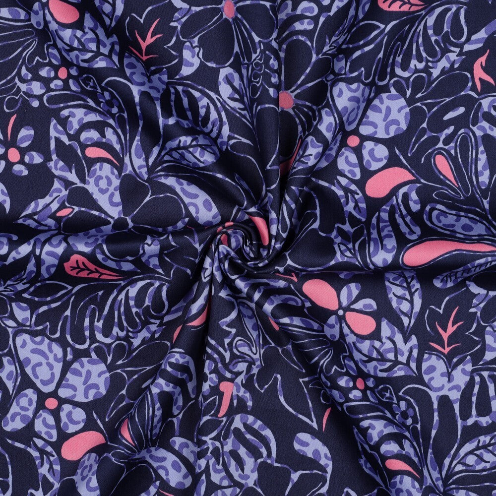 Baumwoll Satin "Flowers" - blau