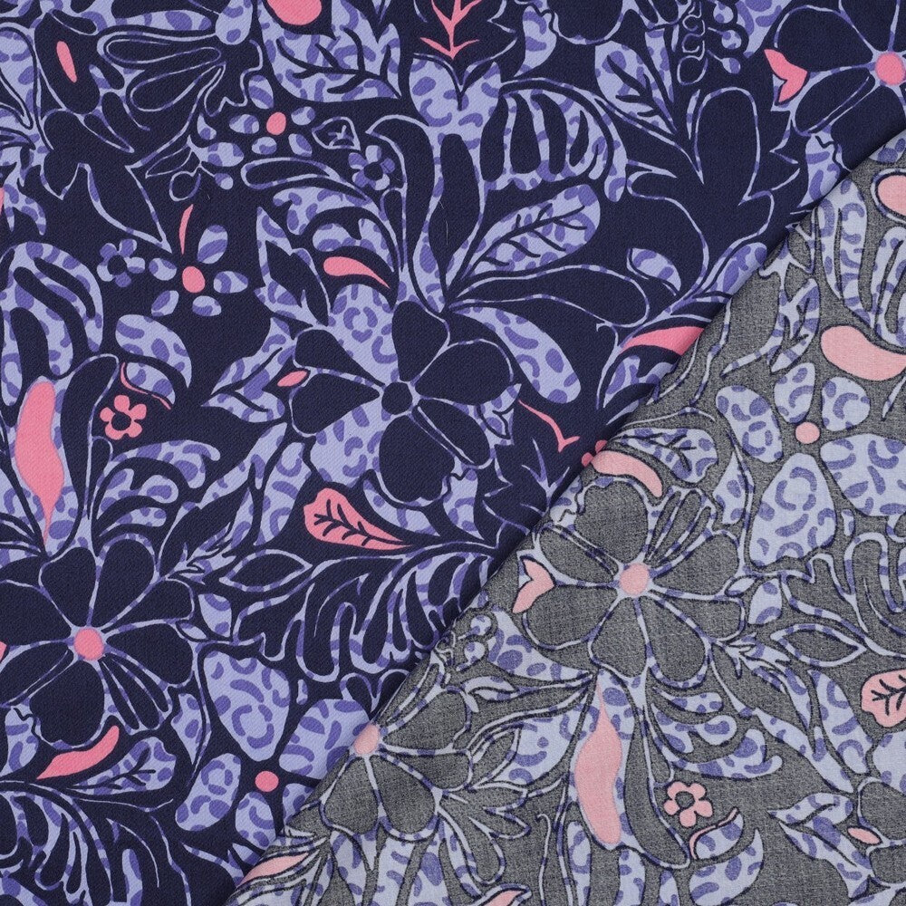 Baumwoll Satin "Flowers" - blau