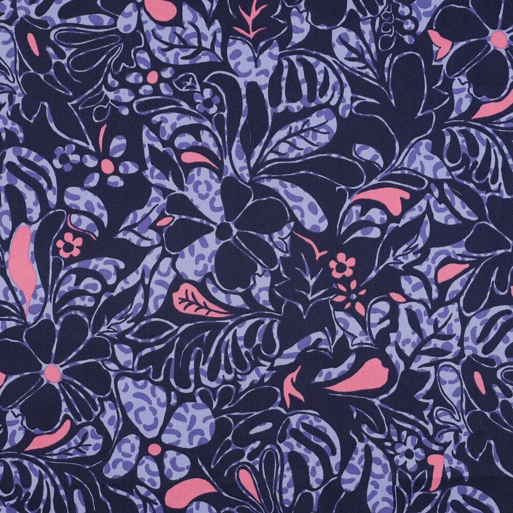 Baumwoll Satin "Flowers" - blau