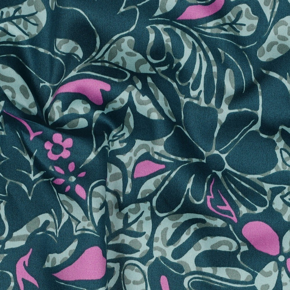 Baumwoll Satin "Flowers" - grün