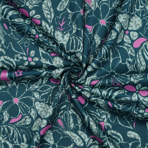Baumwoll Satin "Flowers" - grün