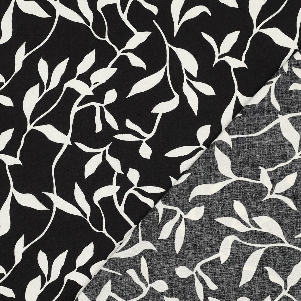 Viskose "Leaves" - schwarz/weiß