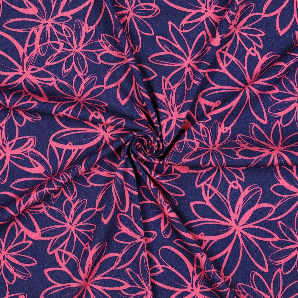 Viskose Stretch Twill "Flowers" - blau
