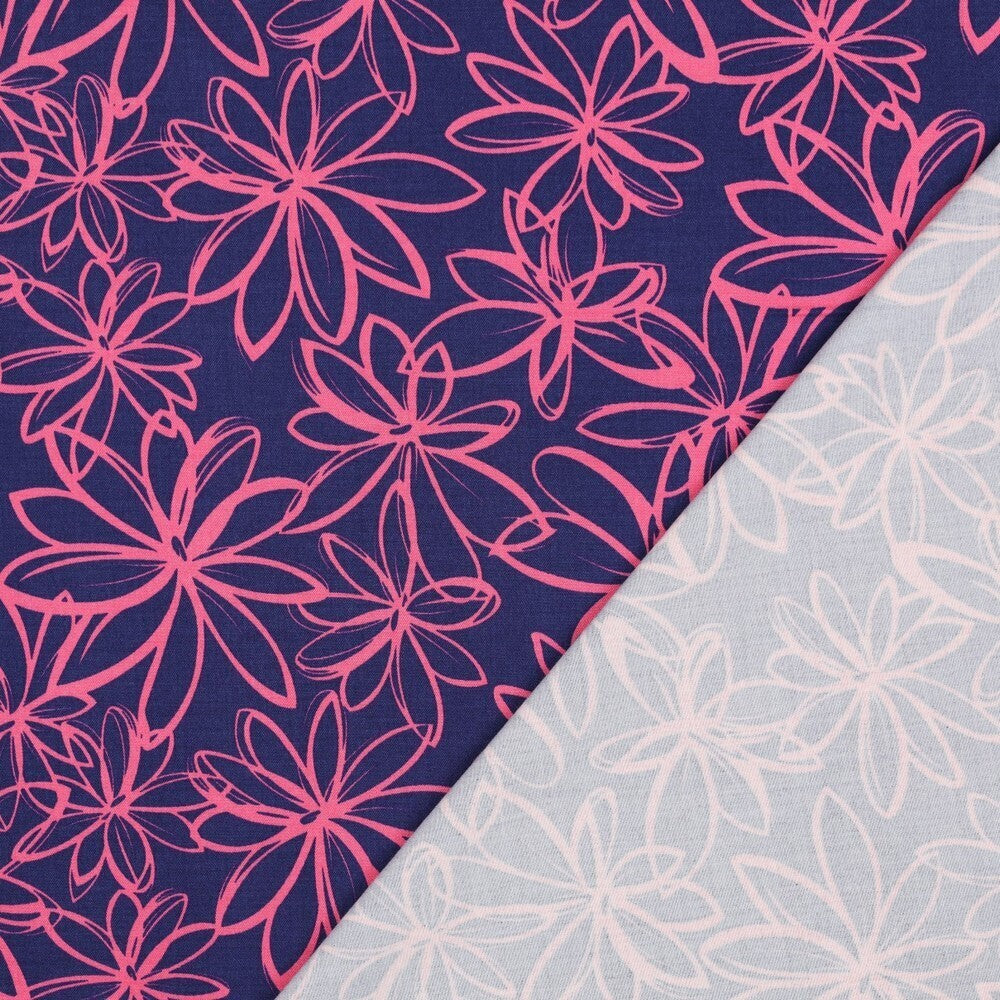 Viskose Stretch Twill "Flowers" - blau