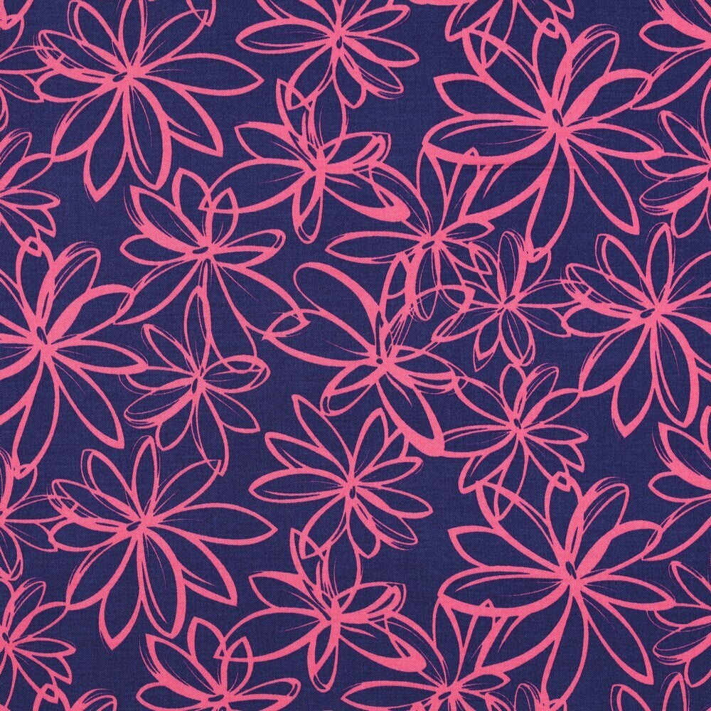 Viskose Stretch Twill "Flowers" - blau